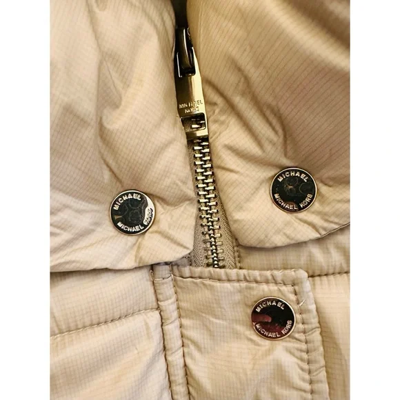 Michael Kors Faux Fur Trim Hooded Puffer Coat / Jacket Size Small Tan. - Picture 7 of 12